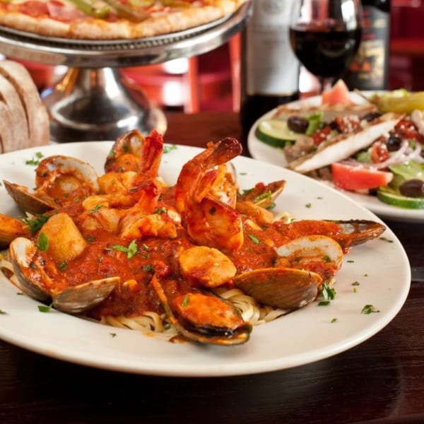 Mercato's Italian grill and Restaurant: Seafood pasta with shrimp, mussels, and clams in red sauce.